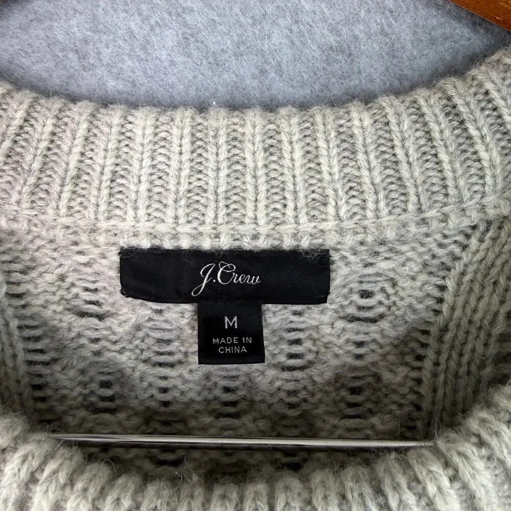 J. CREW Crewneck Sweater Gray Wool Blend Chunky Cable Knit Popcorn Preppy Size M